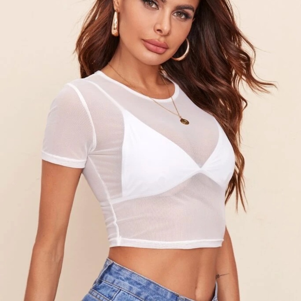 4 FOR $25 - NWOT White Sheer Cropped Tee